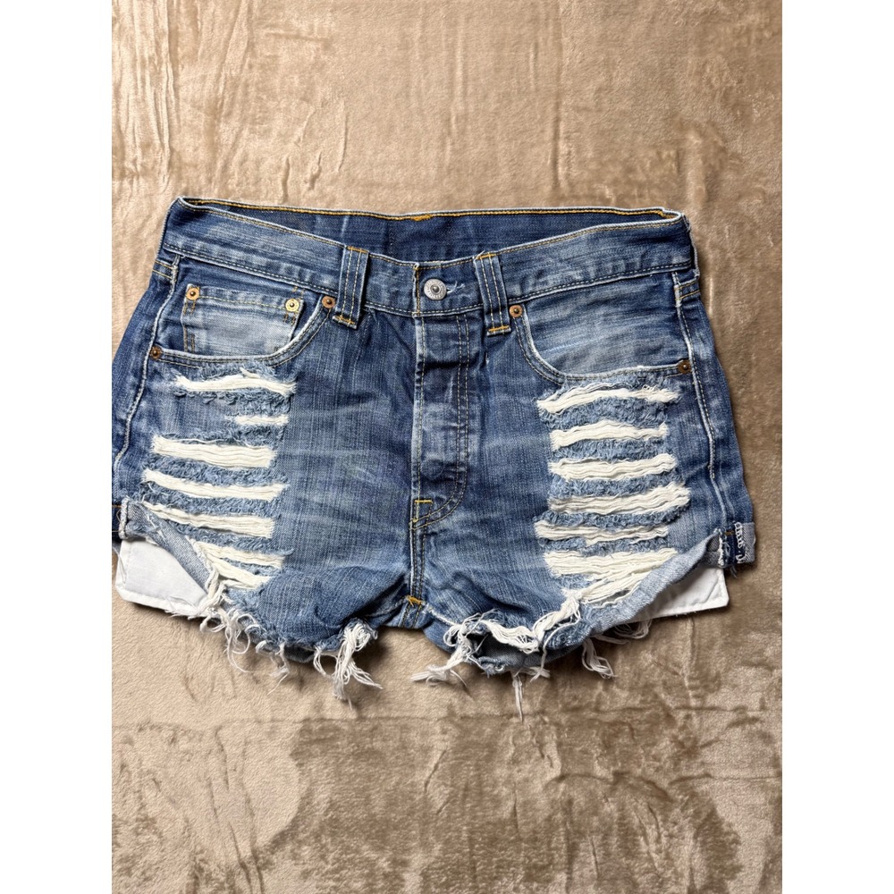 Furst‎ of a Kind Levi's Upcycled Distressed Denim Shorts Blue Cut Offs Womens